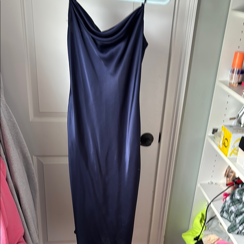 Bebe Blue Sleeveless Cowl Neck Slip Maxi Dress